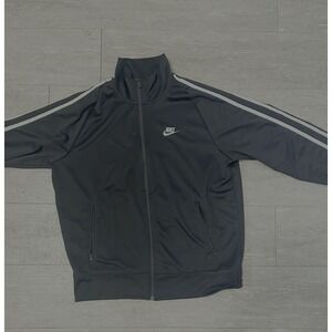 Nike Track Jacket Men's Medium Black White Stripe Full Zip Polyester